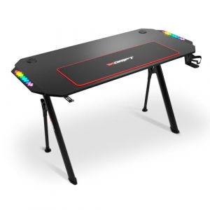 DRIFT GAMING DRDZ175RGB - Mesa Gaming con Tablero con Acabado en Fibra de Carbono, Soporte para Bebidas y Auriculares, Laterales RGB reactivos al Sonido, Alfombrilla 80 x 30 cm, Color Negro