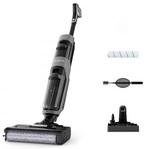 Rowenta X-Clean 4, Fregona Eléctrica Sin Cable, 2 en 1 Aspira y Friega a la vez, 200 W, Pantalla De Control Inteligente, Ajuste Automático De Limpieza: Eco, Auto Y Max, Gris, GZ5036WO