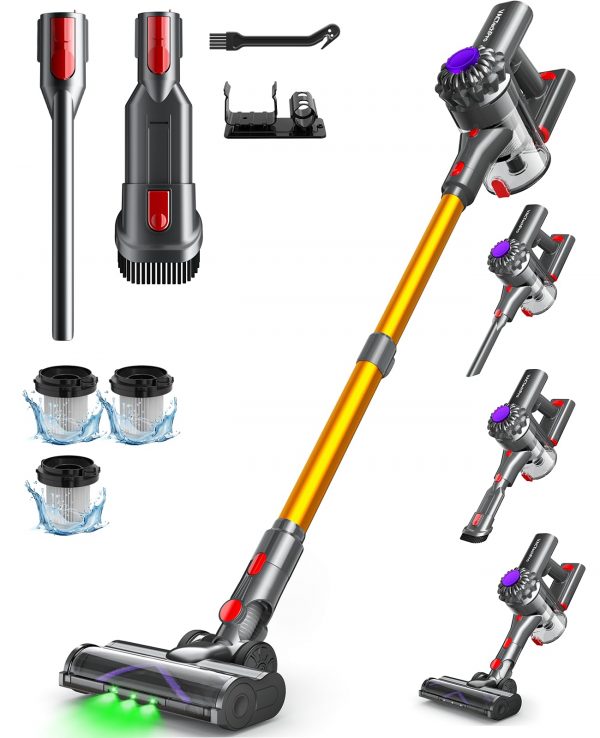 VACTechPro V15 Aspiradora sin Cable,35kPa Aspirador de Mano,6 en 1 Inalámbrica con 35minutos de autonomía y batería extraíble,Aspirador Escoba Ideal para Pelo de Mascota/Alfombra/Suelo Duro&Oro